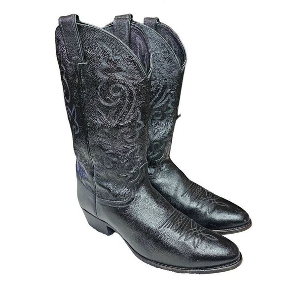 Justin Boots sz 12 D Mens Black Western Leather Rodeo Boots Mid Calf Cowboy - Picture 10 of 14